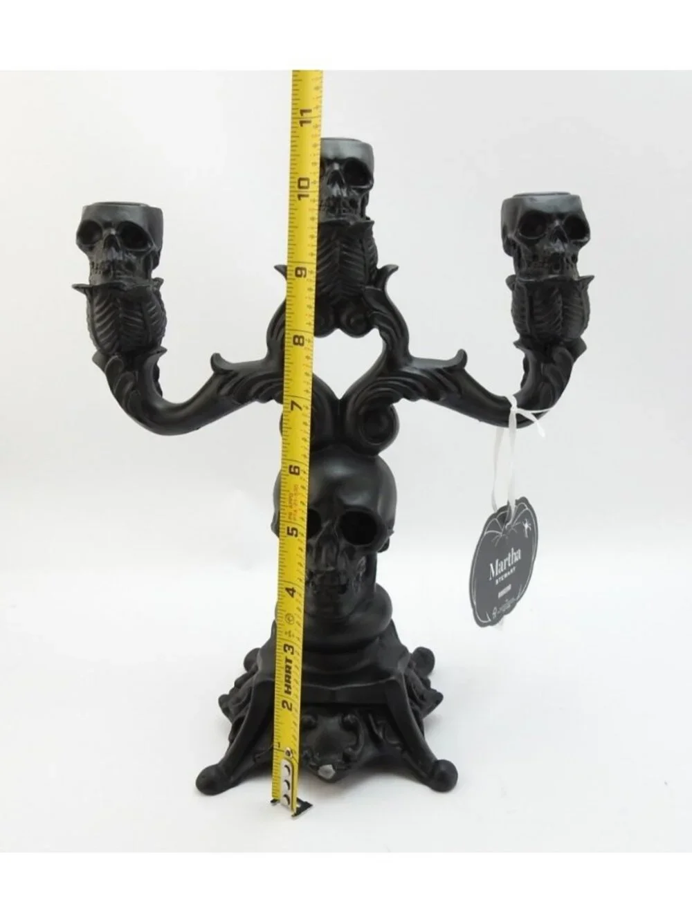 Halloween Skull Candelabra 3 Arm Black Gothic Candle Holder New Martha Stewart